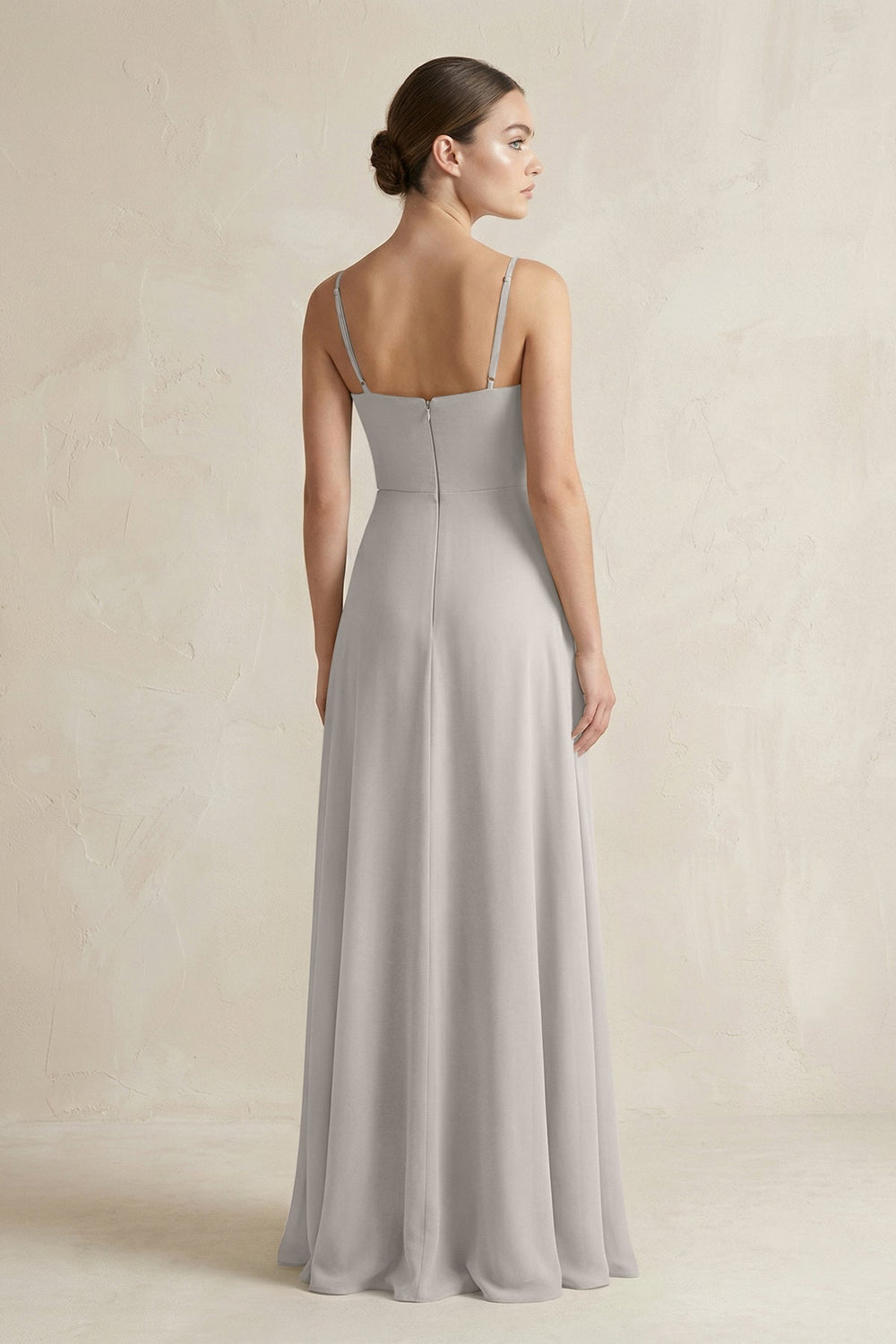 A - Line Chiffon Spaghetti Strap Bridesmaid Dress in Silver - SHE IS ME Bridesmaid Dresses