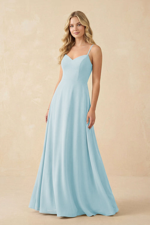 A-Line Chiffon Spaghetti Strap Bridesmaid Dress in Sky Blue - SHE IS ME BRIDESMAID DRESSES