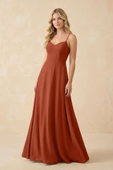 A-Line Chiffon Spaghetti Strap Bridesmaid Dress in Spice - KISS BRIDAL BRIDESMAID DRESSES