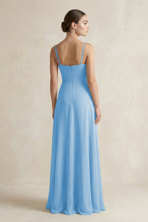 A - Line Chiffon Spaghetti Strap Bridesmaid Dress in Steel Blue - SHE IS ME Bridesmaid Dresses