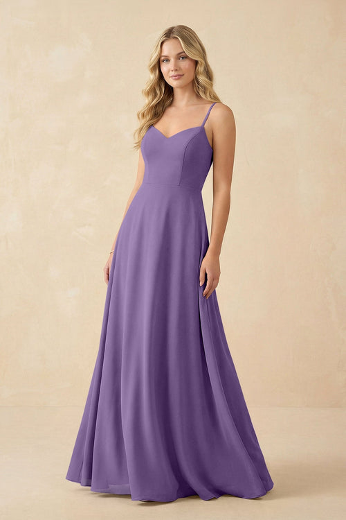 A-Line Chiffon Spaghetti Strap Bridesmaid Dress in Tahiti - SHE IS ME BRIDESMAID DRESSES