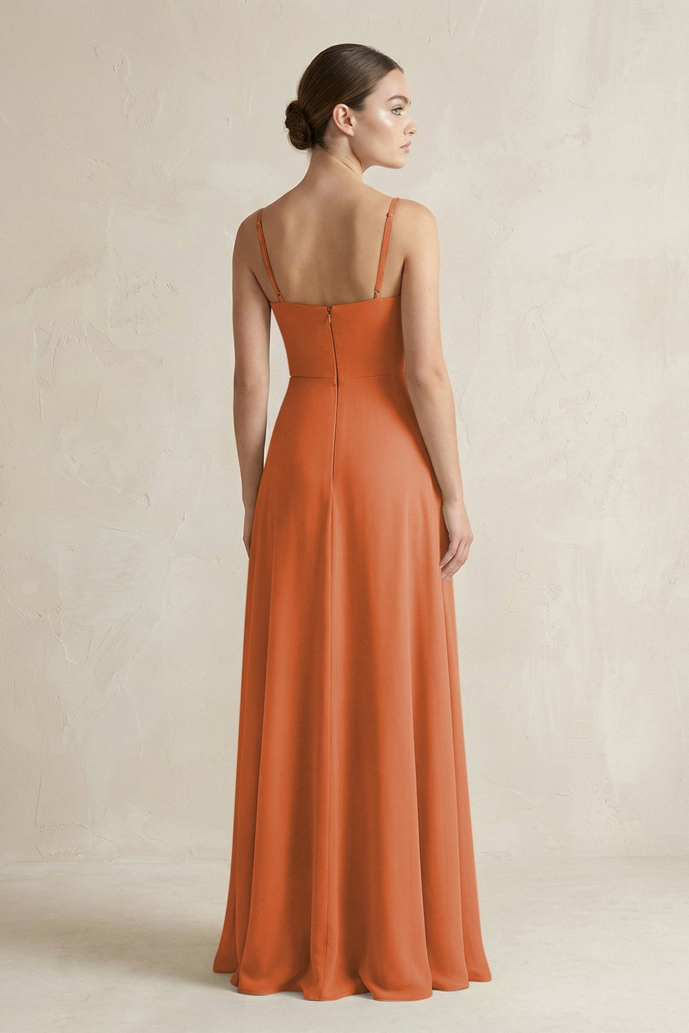A - Line Chiffon Spaghetti Strap Bridesmaid Dress in Terracotta - SHE IS ME Bridesmaid Dresses