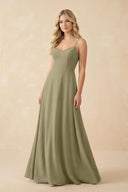 A-Line Chiffon Spaghetti Strap Bridesmaid Dress in Thyme - SHE IS ME BRIDESMAID DRESSES