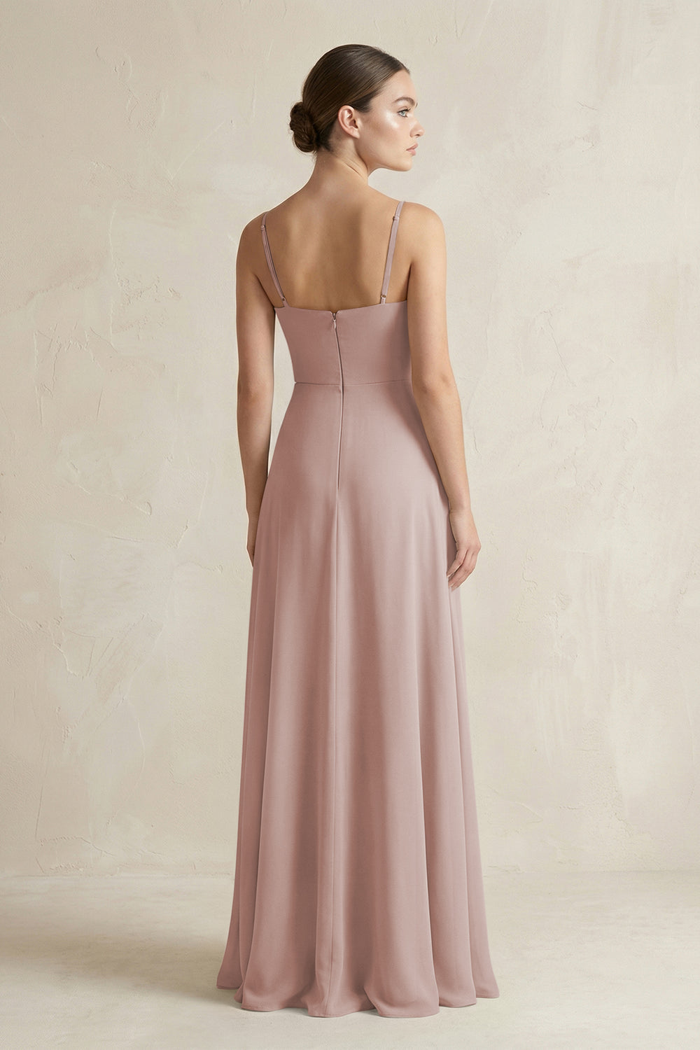 A-Line Chiffon Spaghetti Strap Bridesmaid Dress in Toffee