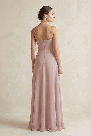 A-Line Chiffon Spaghetti Strap Bridesmaid Dress in Toffee (2) | KISSBRIDAL