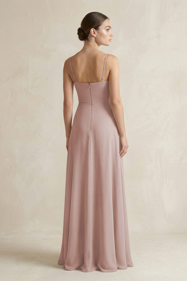 A-Line Chiffon Spaghetti Strap Bridesmaid Dress in Toffee (2) | KISSBRIDAL
