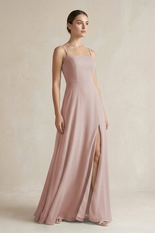 A - Line Chiffon Spaghetti Strap Bridesmaid Dress in Toffee - SHE IS ME Bridesmaid Dresses