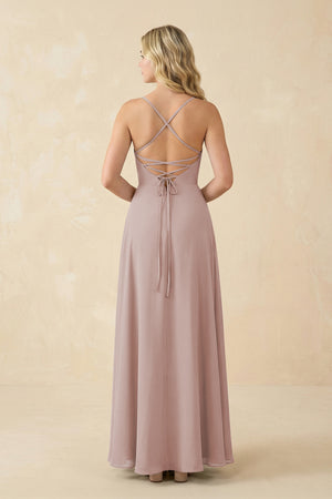 A-Line Chiffon Spaghetti Strap Bridesmaid Dress in Toffee (2) | KISSBRIDAL