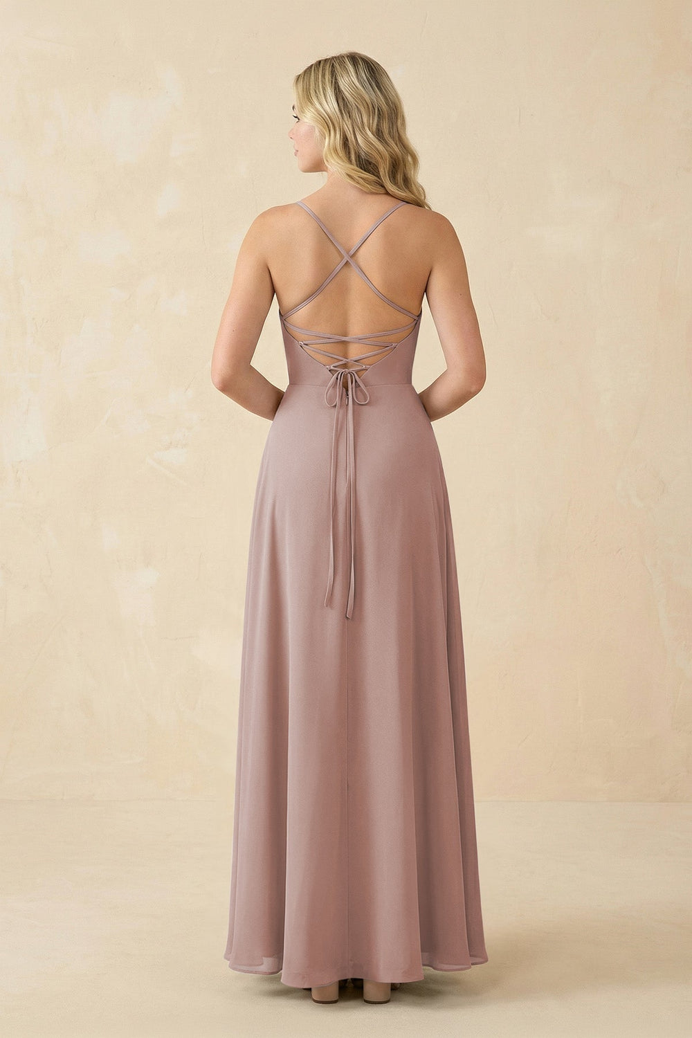 A-Line Chiffon Spaghetti Strap Bridesmaid Dress in Toffee - KISS BRIDAL BRIDESMAID DRESSES