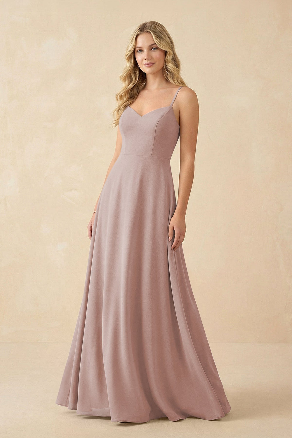 A-Line Chiffon Spaghetti Strap Bridesmaid Dress in Toffee - KISS BRIDAL BRIDESMAID DRESSES