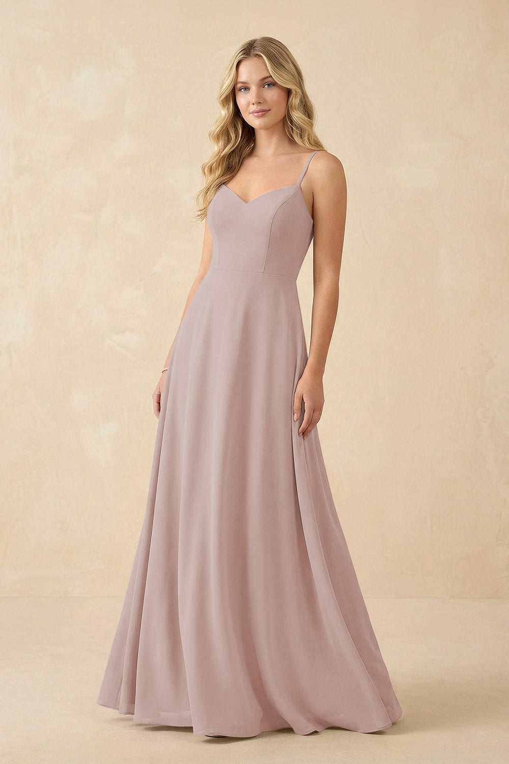 A-Line Chiffon Spaghetti Strap Bridesmaid Dress in Toffee