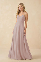 A-Line Chiffon Spaghetti Strap Bridesmaid Dress in Toffee | KISSBRIDAL