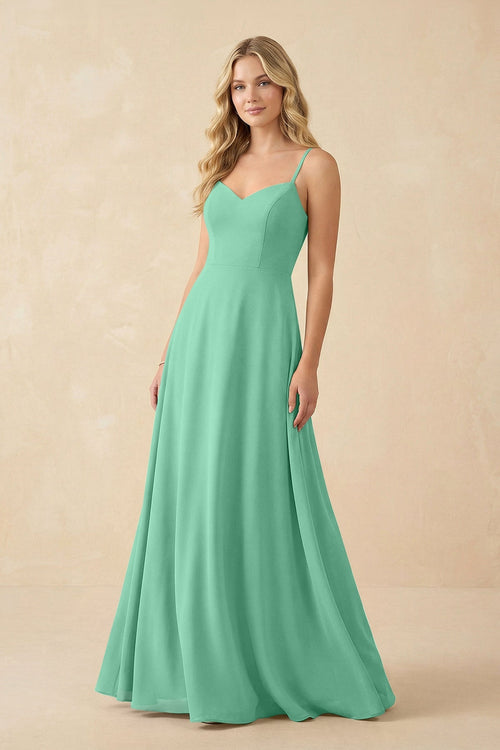 A-Line Chiffon Spaghetti Strap Bridesmaid Dress in Turquoise - SHE IS ME BRIDESMAID DRESSES