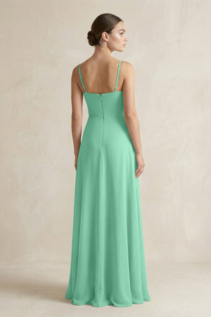 A - Line Chiffon Spaghetti Strap Bridesmaid Dress in Turquoise - SHE IS ME Bridesmaid Dresses