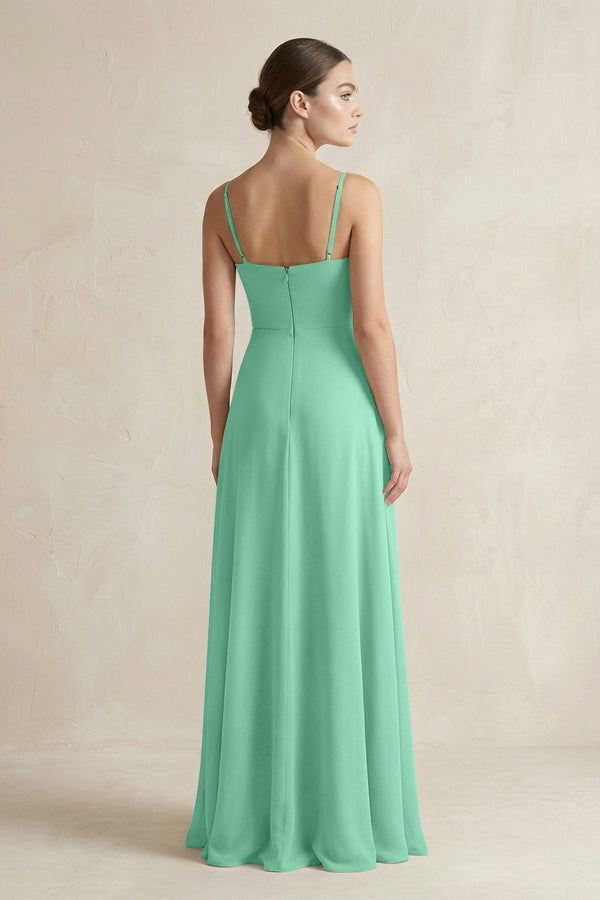 A - Line Chiffon Spaghetti Strap Bridesmaid Dress in Turquoise - SHE IS ME Bridesmaid Dresses