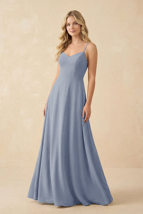A-Line Chiffon Spaghetti Strap Bridesmaid Dress in Twilight - SHE IS ME BRIDESMAID DRESSES