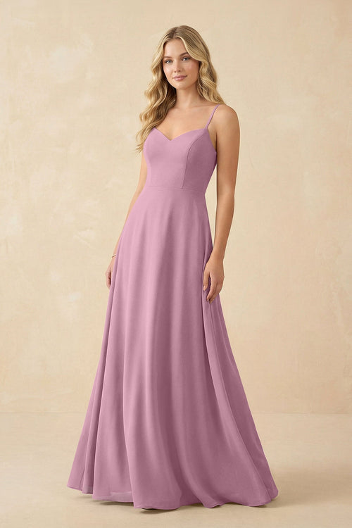 A-Line Chiffon Spaghetti Strap Bridesmaid Dress in Vintage Mauve - SHE IS ME BRIDESMAID DRESSES