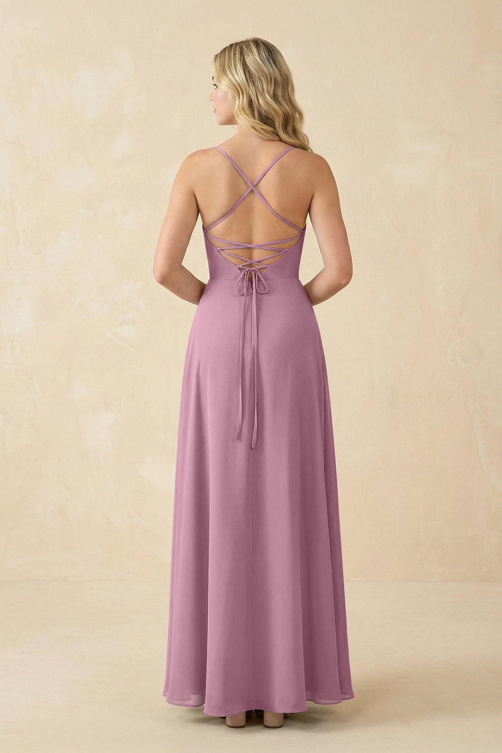 A-Line Chiffon Spaghetti Strap Bridesmaid Dress in Vintage Mauve - KISS BRIDAL BRIDESMAID DRESSES