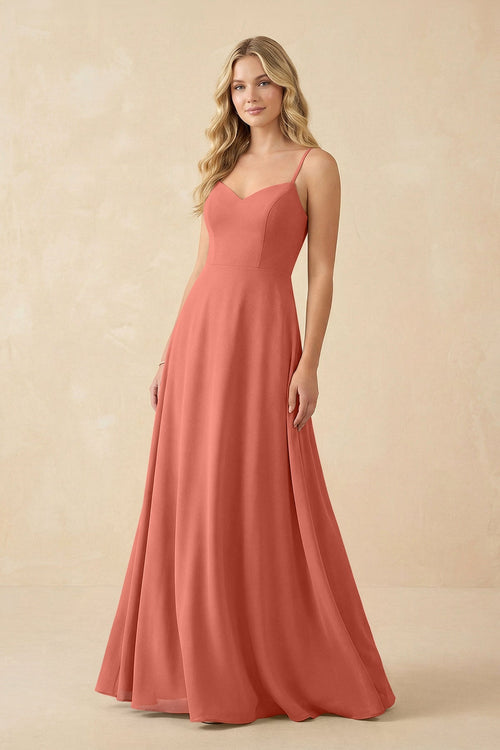 A-Line Chiffon Spaghetti Strap Bridesmaid Dress in Wild Rose - SHE IS ME BRIDESMAID DRESSES