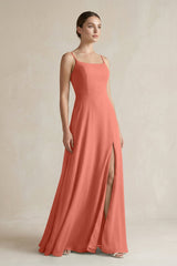 A - Line Chiffon Spaghetti Strap Bridesmaid Dress in Wild Rose - KISS BRIDAL Bridesmaid Dresses