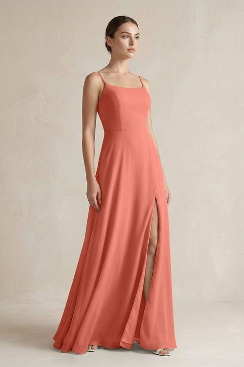 A - Line Chiffon Spaghetti Strap Bridesmaid Dress in Wild Rose - SHE IS ME Bridesmaid Dresses