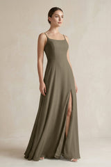 A - Line Chiffon Spaghetti Strap Bridesmaid Dress in Willow Green - KISS BRIDAL Bridesmaid Dresses