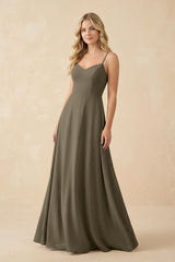 A-Line Chiffon Spaghetti Strap Bridesmaid Dress in Willow Green - KISS BRIDAL BRIDESMAID DRESSES