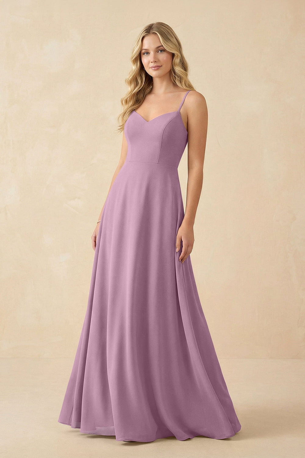 A-Line Chiffon Spaghetti Strap Bridesmaid Dress in Wisteria - KISS BRIDAL BRIDESMAID DRESSES