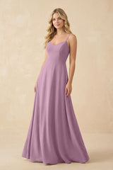 A-Line Chiffon Spaghetti Strap Bridesmaid Dress in Wisteria - KISS BRIDAL BRIDESMAID DRESSES