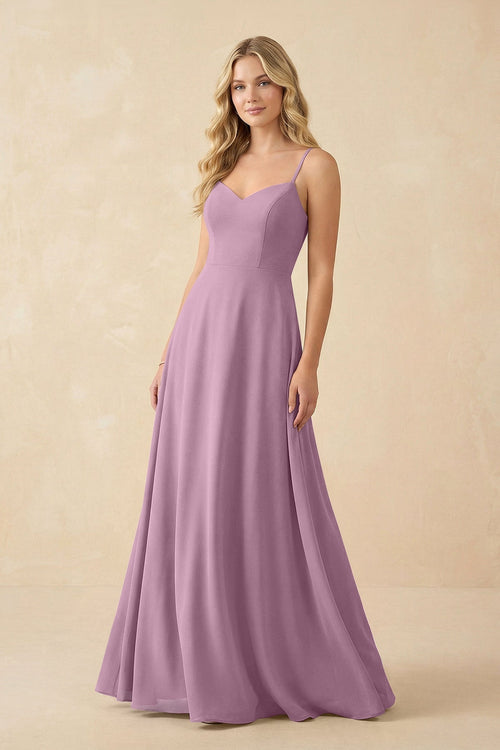 A-Line Chiffon Spaghetti Strap Bridesmaid Dress in Wisteria - SHE IS ME BRIDESMAID DRESSES