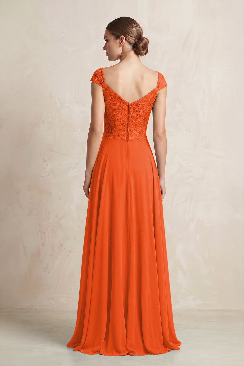 A-Line Chiffon V-Neck Pleated Bridesmaid Dress with Cap Sleeves in Cinnamon
