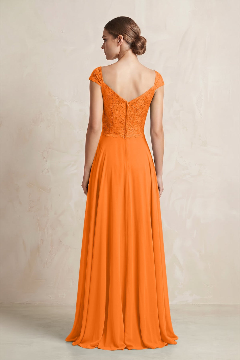 A - Line Chiffon V - Neck Pleated Bridesmaid Dress with Cap Sleeves in Cinnamon - KISS BRIDAL Bridesmaid Dresses