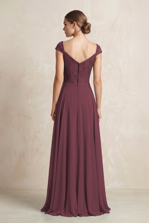 A-Line Chiffon V-Neck Pleated Bridesmaid Dress with Cap Sleeves in Desert Rose (2) | KISSBRIDAL