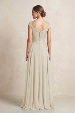 A - Line Chiffon V - Neck Pleated Bridesmaid Dress with Cap Sleeves in Dove Gray - KISS BRIDAL Bridesmaid Dresses
