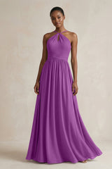 A - Line Halter Chiffon Ruched Bridesmaid Dress in Amethyst - KISS BRIDAL Bridesmaid Dresses