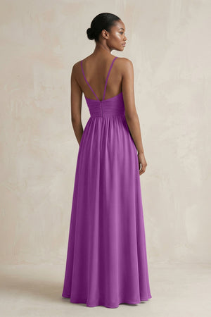 A - Line Halter Chiffon Ruched Bridesmaid Dress in Amethyst - SHE IS ME Bridesmaid Dresses