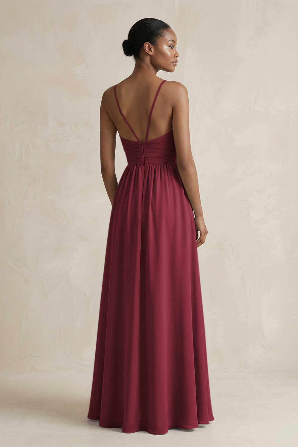 A-Line Halter Chiffon Ruched Bridesmaid Dress in Berry