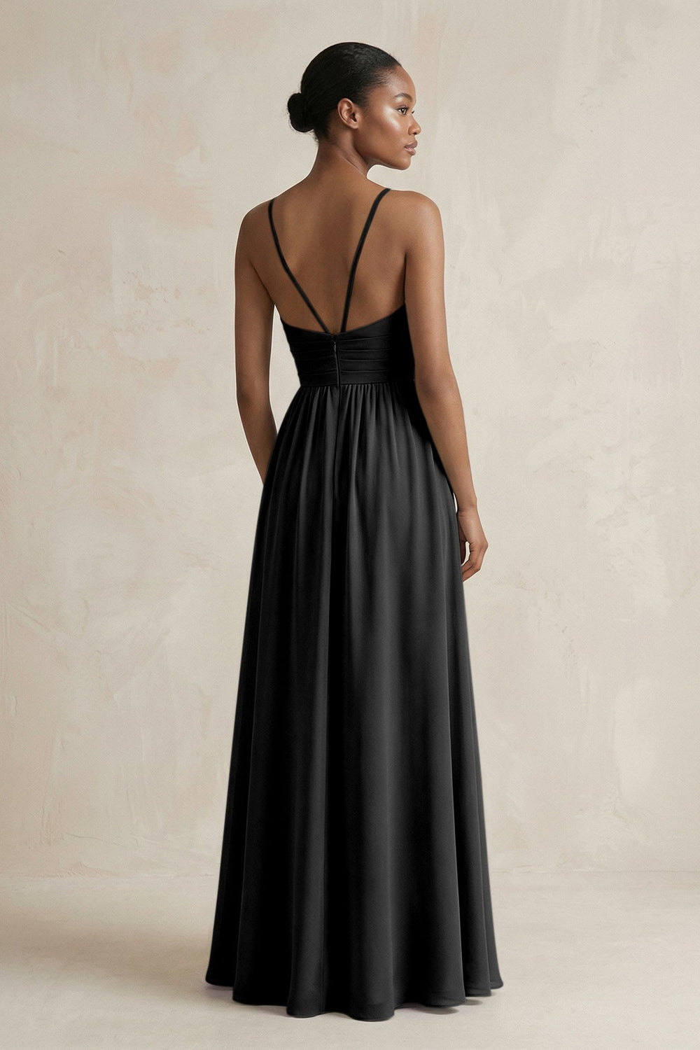 A - Line Halter Chiffon Ruched Bridesmaid Dress in Black - KISS BRIDAL Bridesmaid Dresses