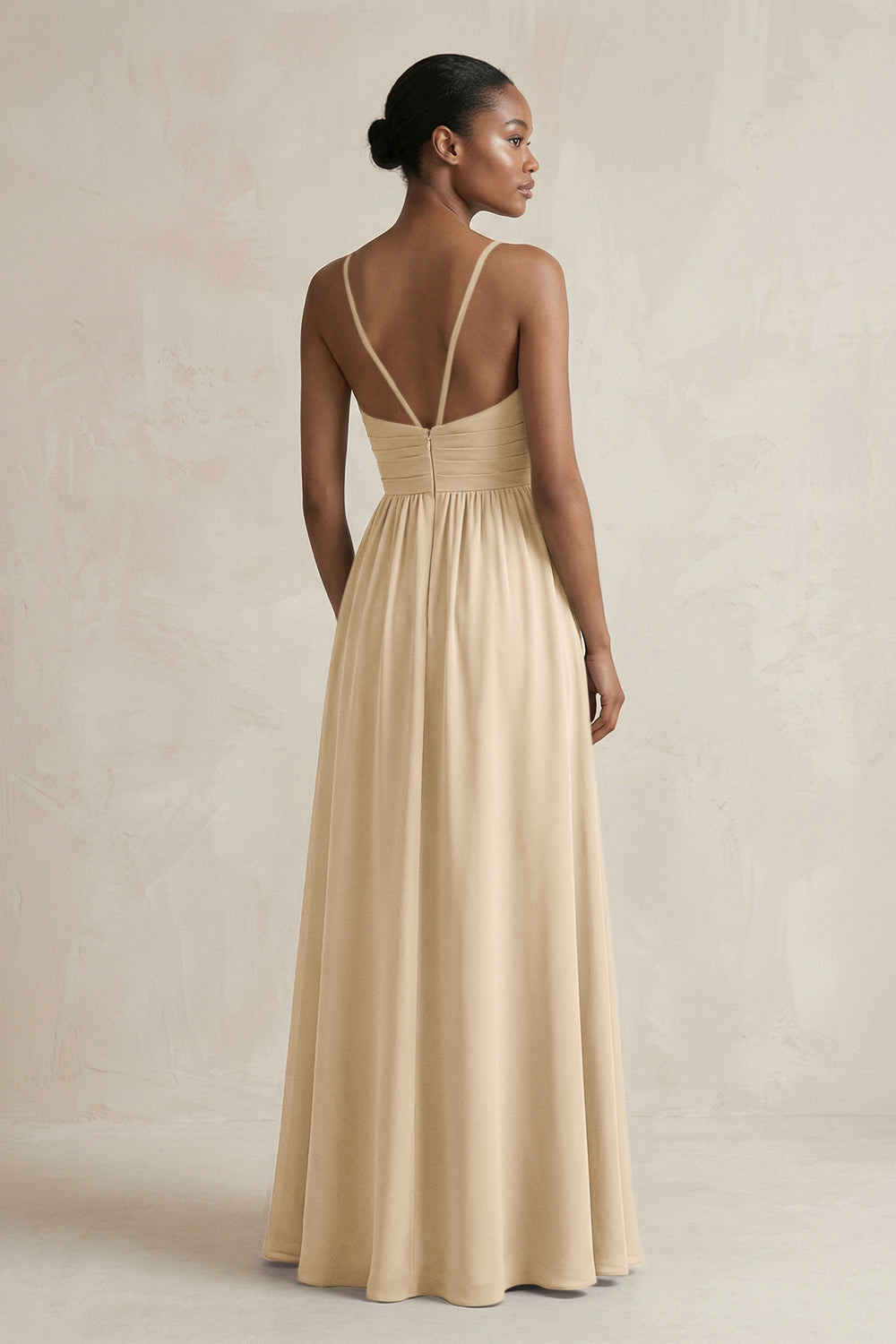 A-Line Halter Chiffon Ruched Bridesmaid Dress in Champagne