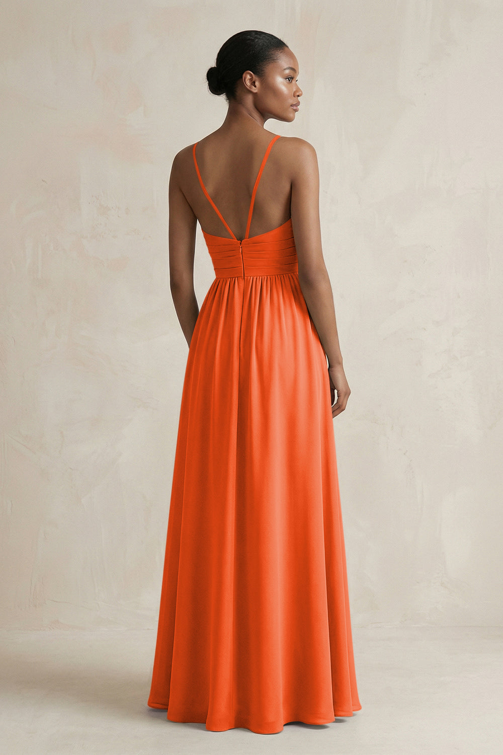 A-Line Halter Chiffon Ruched Bridesmaid Dress in Cinnamon
