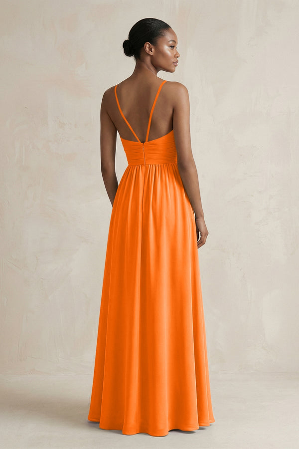 A - Line Halter Chiffon Ruched Bridesmaid Dress in Cinnamon - SHE IS ME Bridesmaid Dresses