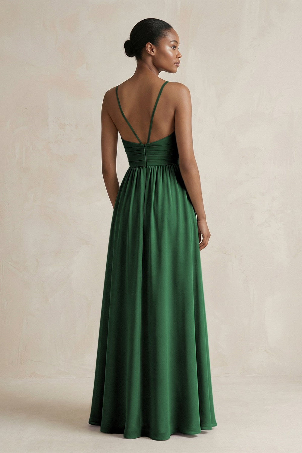 A - Line Halter Chiffon Ruched Bridesmaid Dress in Dark Green - KISS BRIDAL Bridesmaid Dresses