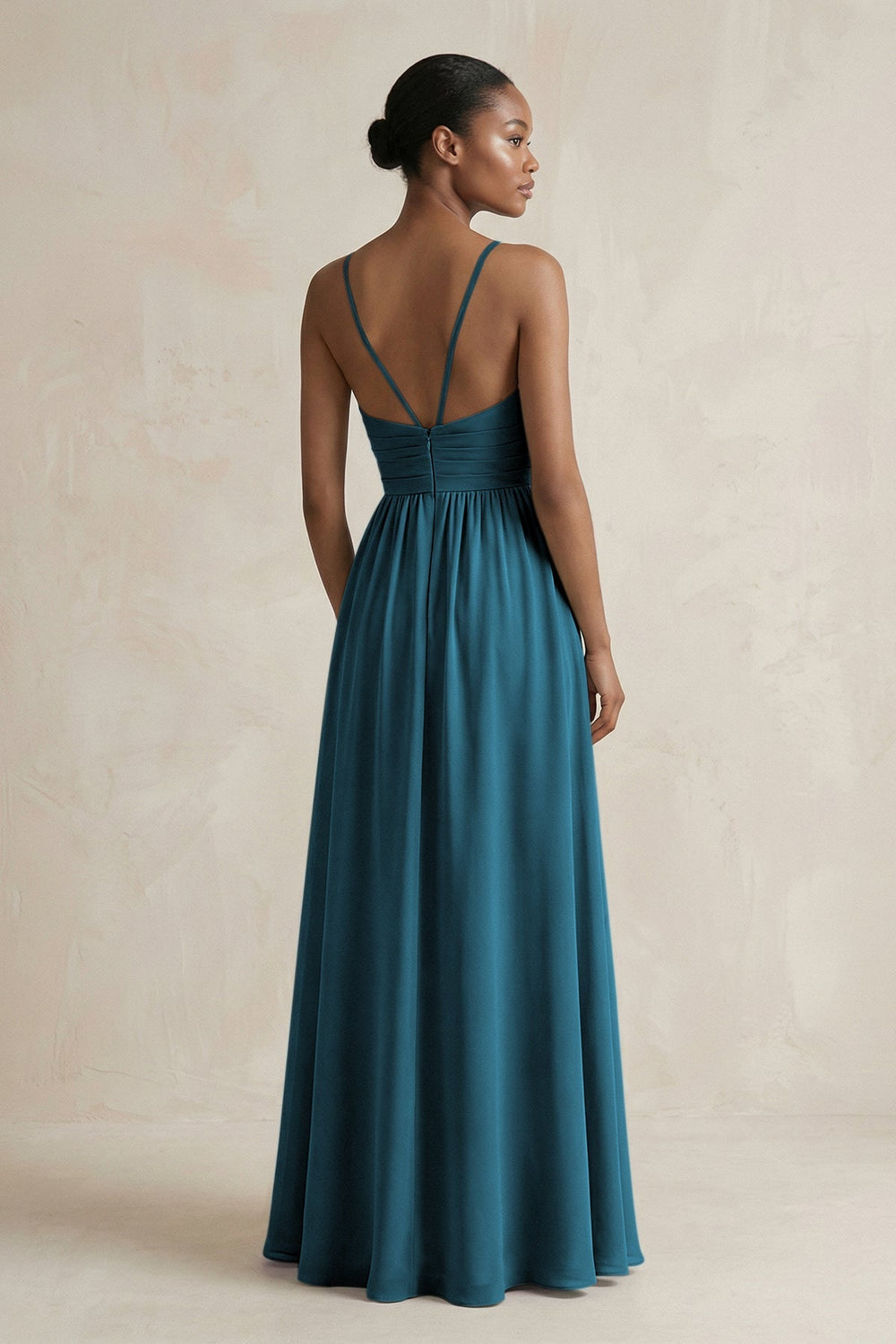 A - Line Halter Chiffon Ruched Bridesmaid Dress in Dark Teal - KISS BRIDAL Bridesmaid Dresses