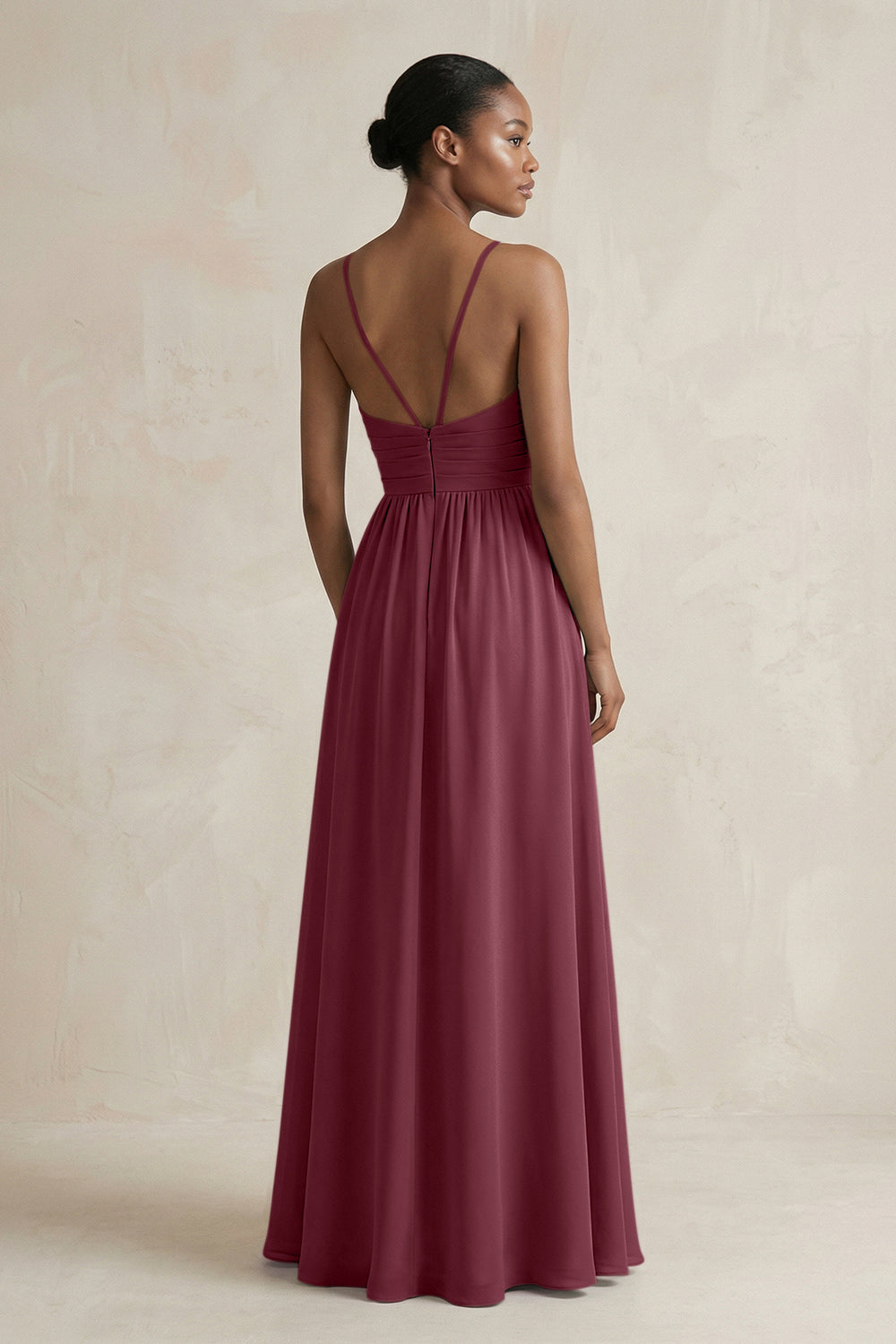 A-Line Halter Chiffon Ruched Bridesmaid Dress in Desert Rose