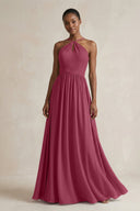 A - Line Halter Chiffon Ruched Bridesmaid Dress in Desert Rose - SHE IS ME Bridesmaid Dresses