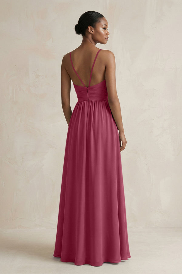 A - Line Halter Chiffon Ruched Bridesmaid Dress in Desert Rose - SHE IS ME Bridesmaid Dresses