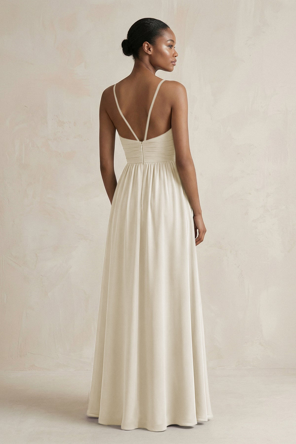 A - Line Halter Chiffon Ruched Bridesmaid Dress in Dove Gray - KISS BRIDAL Bridesmaid Dresses