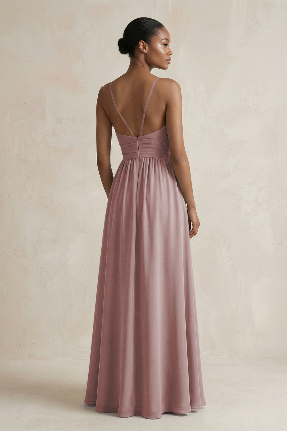 A-Line Halter Chiffon Ruched Bridesmaid Dress in Dusty Rose