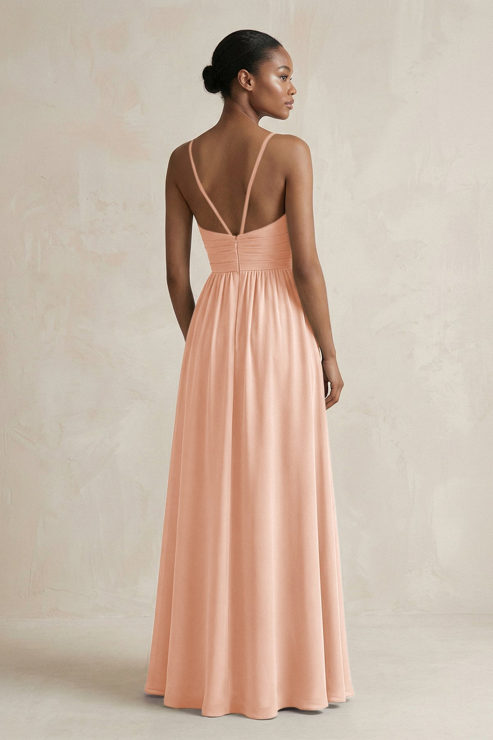A - Line Halter Chiffon Ruched Bridesmaid Dress in English Rose - KISS BRIDAL Bridesmaid Dresses