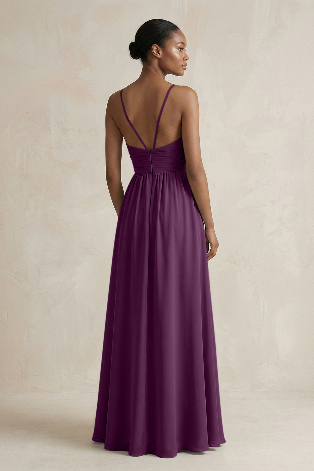 A-Line Halter Chiffon Ruched Bridesmaid Dress in Fig